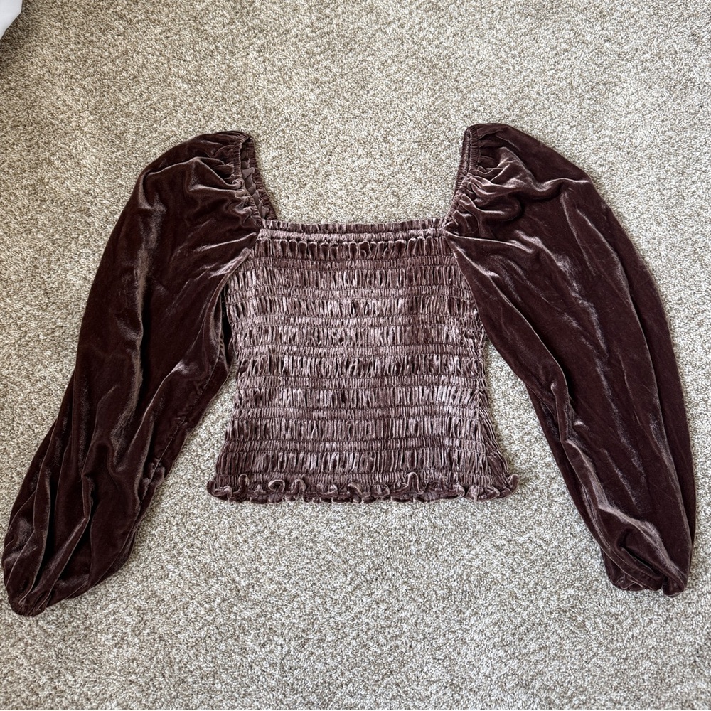 Anthropologie Smocked Velvet Top